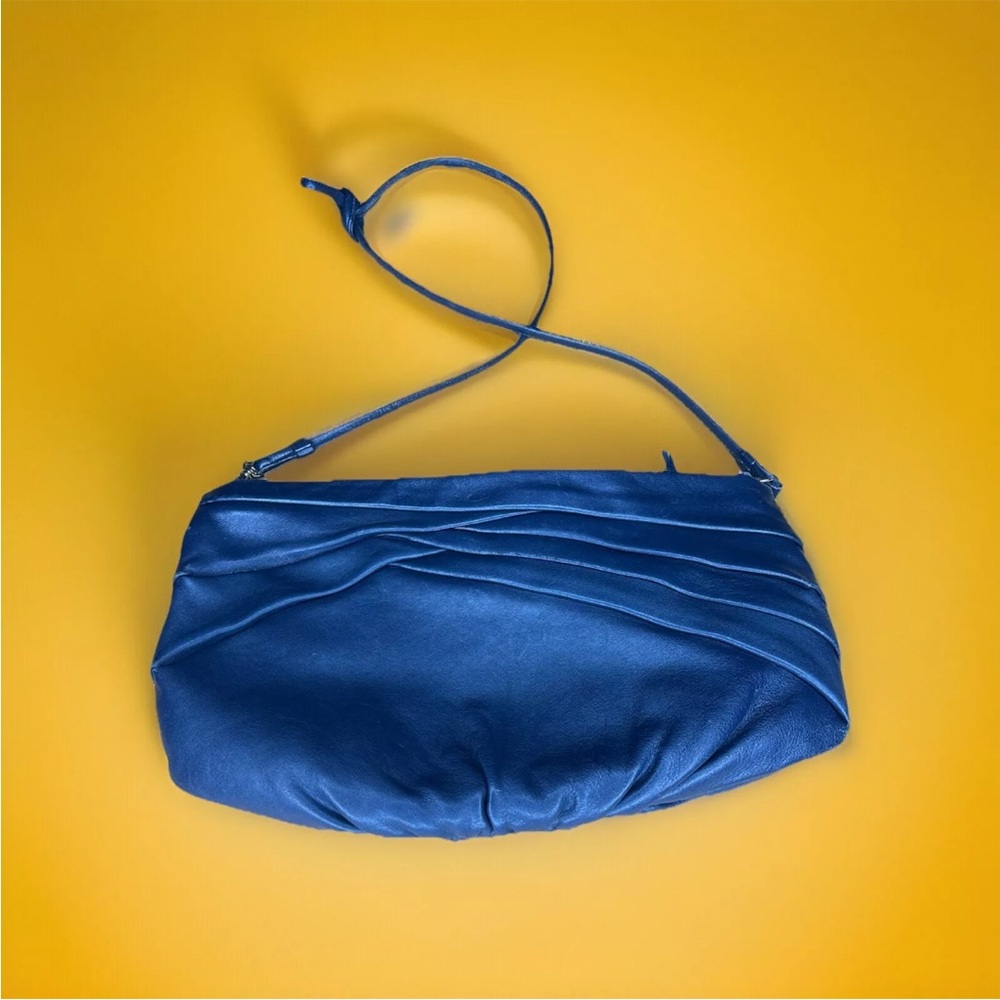 Vintage LISA LOREN Dark Blue Soft NAPPA LEATHER Shoulder Bag Clutch Purse